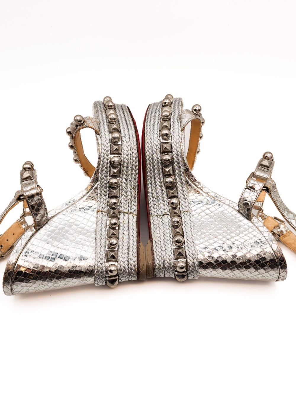Christian Louboutin Metallic Silver Studded Espadrille Platform Sandals EU 36 - Picture 5 of 9
